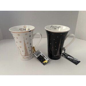 NEW BURJ KHALIFA Dubai Souvenir Mugs Cups Set of 2 UAE Skyscraper Elegant Tall